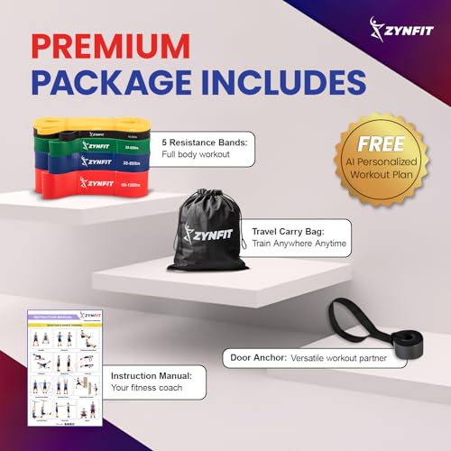 ZYNFIT Pull Up Bands, Resistance Bands Set with Door Anchor, 5-Level Pull Up Assistance Bands for Working Out, Workout Ban...