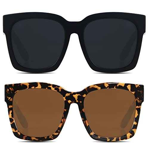 ANDWOOD Oversized Sunglasses for Women Big Large Square Wide Frame Shades Retro Trendy Fashion UV Protection