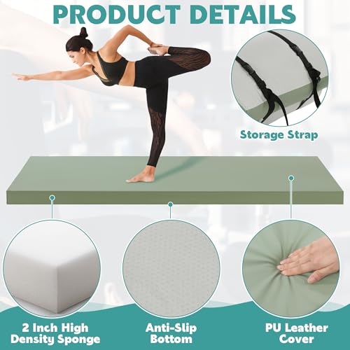 MABOZOO 2 Inch Thick Yoga Mat, 72''x24'x2" Foldable Extra Thick Exercise Mat Gymnastics Mat with PU Leather, Padded Yoga M...