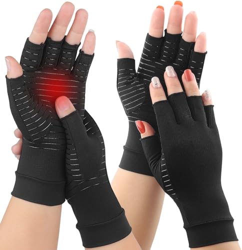2Pairs Copper Arthritis Compression Gloves for Women Men, Fingerless Compression Gloves for Carpal Tunnel, Hand Pain, RSI,...