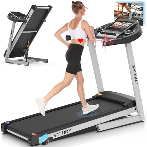 SYTIRY Incline Treadmills for Home with TV Screen and WiFi, 3.5HP Smart Walking Pad Treadmill with Incline, Heavy Duty Fol...
