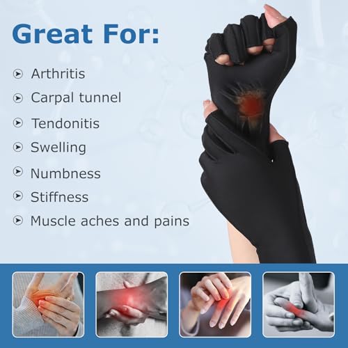 NURCOM Compression Arthritis Gloves, Carpal Tunnel, Tendinitis, Tendonitis, Single Glove for Left & Right Hand, Open Finge...