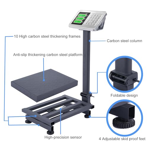 TUFFIOM 220lb Weight Electronic Platform Scale,Digital Floor Heavy Duty Folding Scales,Stainless Steel High-Definition LCD...