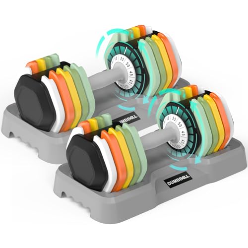 SKOK Adjustable Dumbbells Set, 55LB Adjustable Dumbbell Weight Set for Men and Women with Anti-Slip Fast Adjust Weight by ...