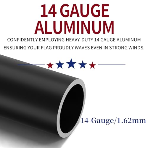 IIOPE 25FT Heavy Duty Flag Pole,14-Gauge Aluminum,Resist Strong Wind Reinforcement Ring Patent,Sectional Black Residential...