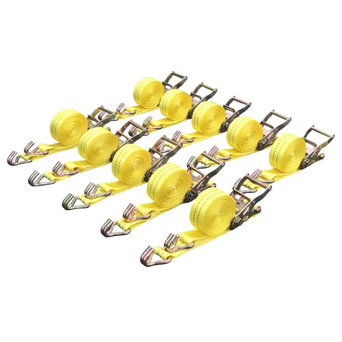 Cargo Ratchet Tie Down Straps, 1.5 in x 15 ft, 4,400 lb Breaking Strength, J-Hook, 10-Pack