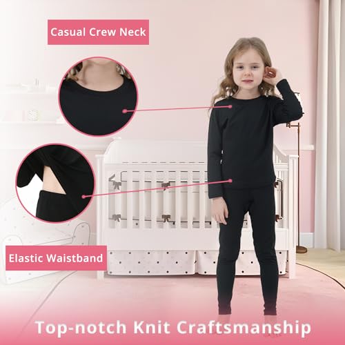 PISIQI Girls Thermal Underwear Set Ultra Soft Long Underwear for Kids Fleece Lined Winter Warm Base Layer Kids Long Johns Set