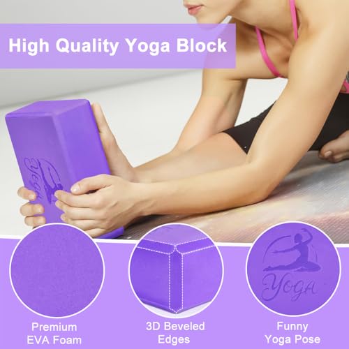2 Yoga Block and 2 Yoga Strap Set,Non-slip EVA Foam Blocks, High Density Yoga Bricks with 6ft Strap, Supportive Latex-Free...