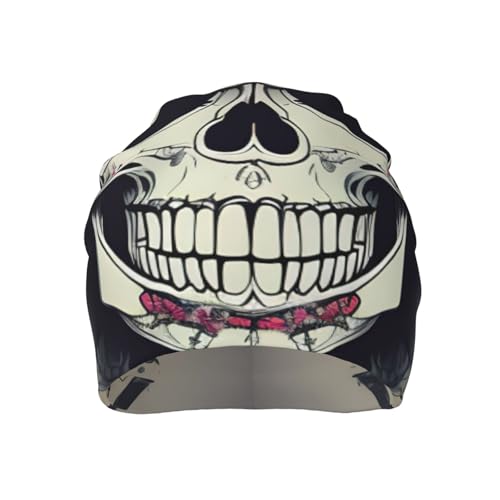 bnvaab Skull Yoga Print Beanie Hat for Men and Women Stretchy Slouchy Winter Warm Cap Headwear Accessory Black