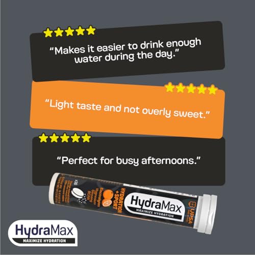 HydraMax Sport Hydration Tablets - Post-Workout Recovery & Muscle Support - 16ct Natural Orange Effervescent - 4 Electroly...