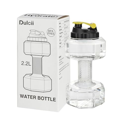 2.2L / 75Oz Dumbbell Shape Water Bottle, PETG Eco-friendly Sports Fitness Exercise Water Jug for Gym, Yoga, Running, Outdo...