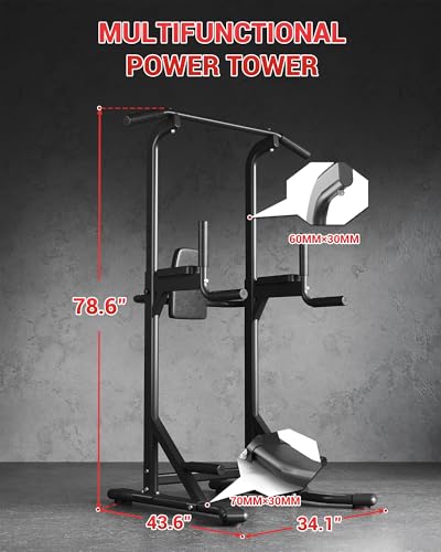 Power Tower Pull Up Bar & Dip Station, 450LB Weight Capacity, Heavy-Duty Carbon Steel Free Standing Home Gym for Pull-Ups,...