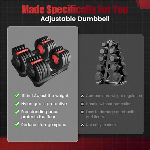 HAKENO 15 Weight in 1 Adjustable Dumbbell 53LB with Fast Automatic Adjustable and Weight Plate for Body Workout Home Gym （...