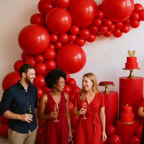 PartySoon 147 Pcs Red Balloons Arch Kit Red Balloon Different Sizes for Valentine's Decorations Birthday Party Gender Reve...