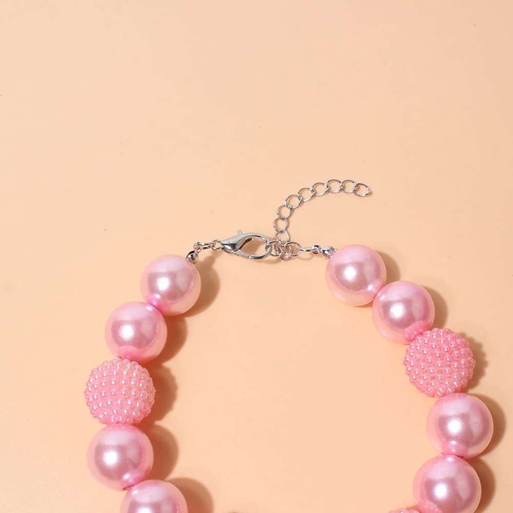 RayMinsino Cute Teddy Dog Pearl Necklace Pink Heart Pendant Pet Collars Dog Clothing Accessories Small and Medium-Sized Dog Collars (9.8-12.6in)
