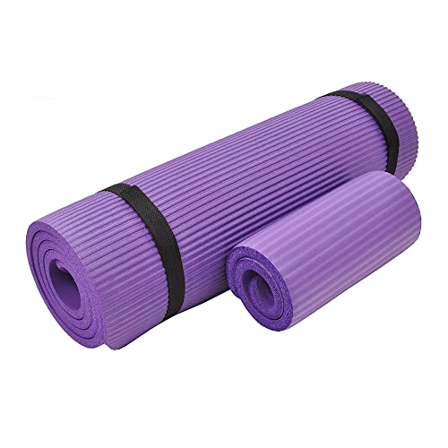 Fitvids All Purpose 1/2-Inch Extra Thick High Density Anti-Tear Exercise Yoga Mat and Knee Pad with Carrying Strap, Multip...