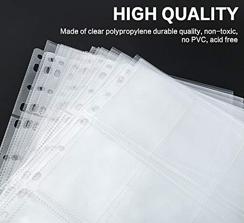 Trading Card Sleeve Pages, PANDRI 100 Pack 9 Pocket Trading Card Storage Album Pages 11 Holes Fit 3 Ring Binder