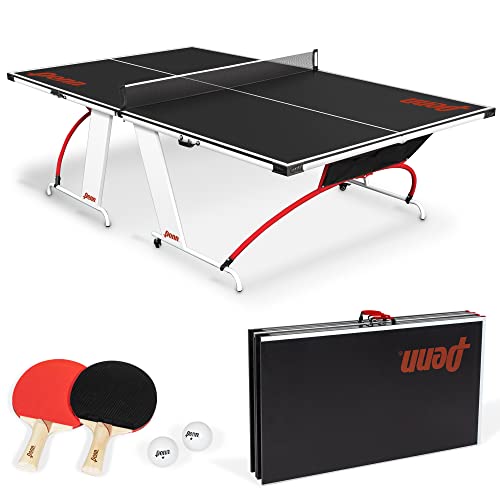 Penn Full-Size Ping Pong Table - Easy Setup, Engineered Wood, Black/White/Red - Preassembled Table Tennis Set - Foldable P...