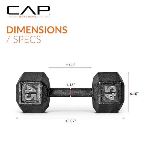 CAP Barbell 45 LB Cast Iron Hex Dumbbell Hand Weight - Pair | Black