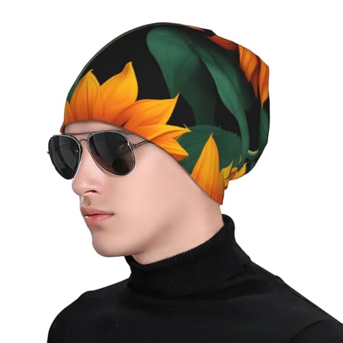 bnvaab Orange Sunflower Wallpaper Print Beanie Hat for Men and Women Stretchy Slouchy Winter Warm Cap Headwear Accessory