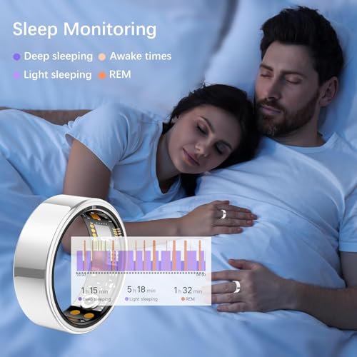 Ring Health Tracker for Women Men, Fit Ring with Heart Rate, Blood Oxygen, Sleep Monitor, Calories, Step Counter, IP68 Wat...