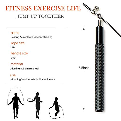 Speed Skipping Rope Adjustable Jumping Rope with Aluminium Alloy Handle and Ball Bearing Tangle-Free Exercise Rope for Hom...