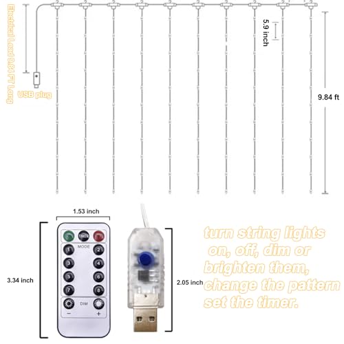 Lemical 300LED Curtain String Lights for Bedroom Window 9.8FT x 9.8FT USB Plug in 8 Lighting Modes Fairy String Lights wit...