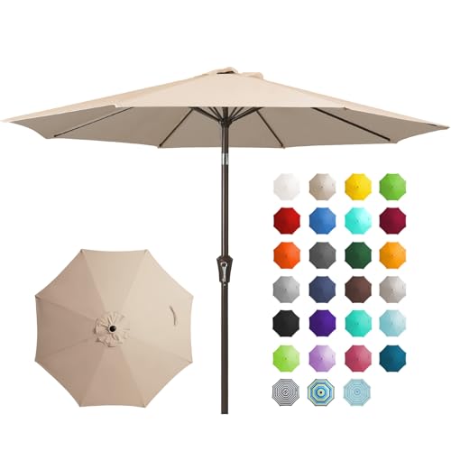 JEAREY 9FT Outdoor Patio Umbrella Outdoor Table Umbrella with Push Button Tilt and Crank, Market Umbrella 8 Sturdy Ribs UV...