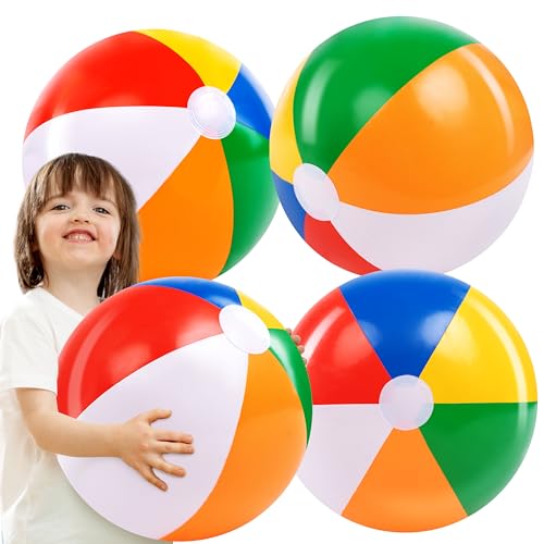 JOYIN 4-Pack 20" Beach Balls - Large Rainbow Beach Ball Inflatable Pool Toys for Party Supplies Decorations, Adults Kids B...