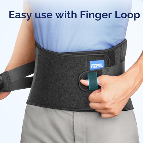 FEATOL Lower Back Brace with 5 Reinforced Stays for Women and Men, Adjustable Snug-Fit Lumbar Support Belt for Work, Size ...