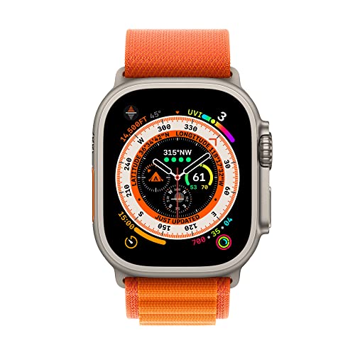 Apple Watch Ultra [GPS + Cellular 49mm] Titanium Case with Orange Alpine Loop, Small (Renewed)
