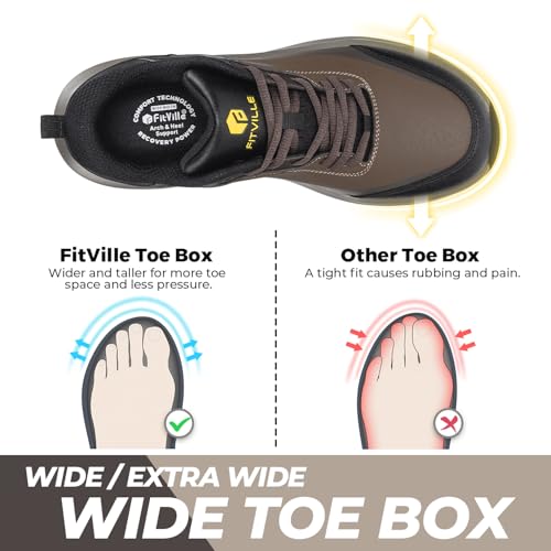 FitVille Wide Waterproof Shoes for Men Non Slip Outdoor Walking Shoes with Arch Support for Heel Pain Relief, Soft Toe Lo...