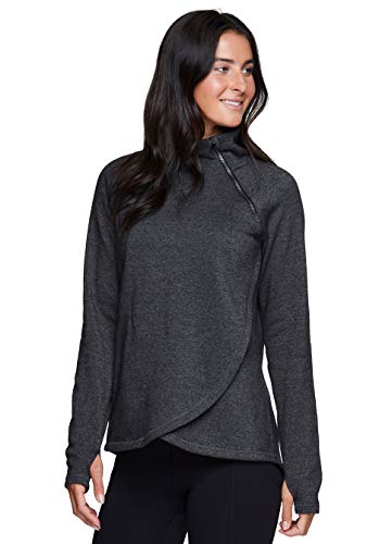 RBX Activewear Women's Fleece Sweatshirt Fashion Pullover With Pockets, Zip Mock Neck and Thumb Holes