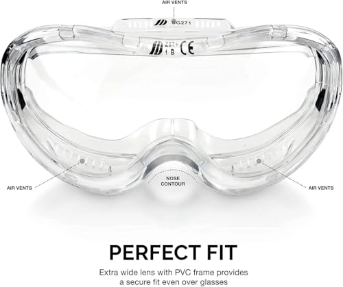 Neiko Pro 53875B Clear Protective Lab Safety Goggles, Chemistry Lab Goggles, Scientific, Construction Goggles, Contractor,...