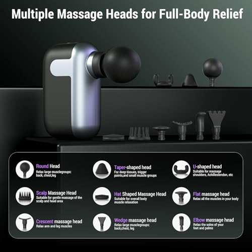 CYBPOK Mini Massage Gun with 10 Massage Heads, Percussion Deep Tissues Handheld Muscle Massager, 8mm Amplitude High-Intens...