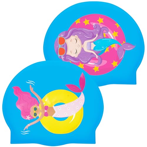 Tivcck 2 Pcs Kids Swim Cap,Silicone Swimming Cap,Silicone Swim Caps for Kids Boys Girls, Waterproof Bathing Caps,Mermaid S...
