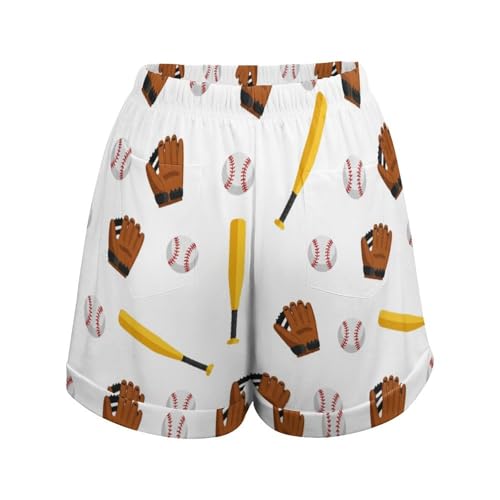 Deiubuc Women's Funny American Baseball Shorts Pajama Athletic Running Shorts Casual Pants Elastic High Waisted Pockets
