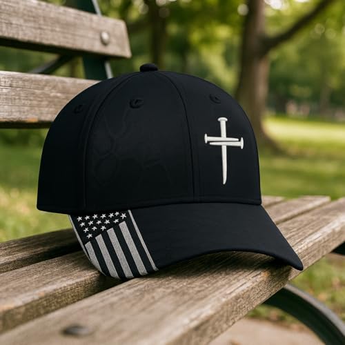 Adjustable Jesus 3 Nail Cross Hat with American Flag