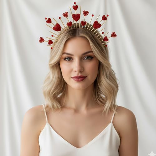Cohortstar Valentine’s Day Glitter Heart Headband Cupid Arrow Tiara Head Bopper for Women Red Rhinestone Hair Accessories ...