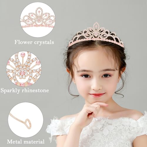 SuPoo Pink Gold Crown Tiaras for Girl Princess Crown Headband Birthday Hair Accessories Princess Decoration for Wedding Pa...