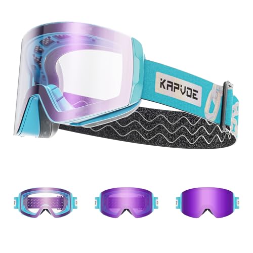 KAPVOE Photochromic Ski Goggles Snowboard OTG Snow Glasses Magnetic Lens Men Women UV400 Protection Anti fog skating K718