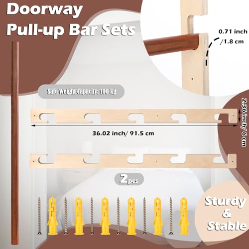 Leinuosen Doorway Pull-up Bar Sets Adjustable 5 Levels Wooden Doorway Pull-up Bar and 2 Door Frame with 6 Sets of Screw-in...