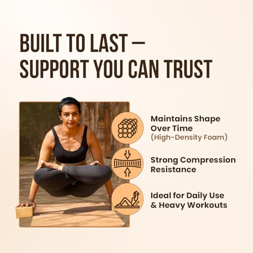 MHW - LIVE WELL Cork Yoga Block – Natural Anti-Slip Yoga Block for Stability & Deepening Poses - 9x6x3 Inches, Single