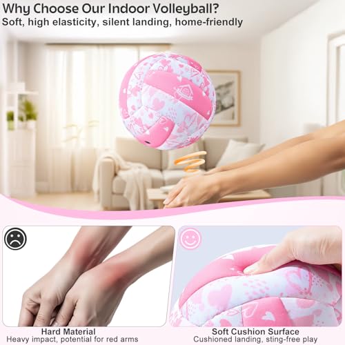 Lemmeko Soft Indoor Volleyball, Cushioned Cover Training Ball for Kids & Youth, Silent Indoor Volleyball with Pump for Hom...