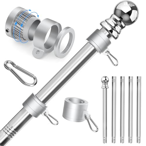 Sinyoeer 304 Stainless Steel Flag Poles,6 FT Flag Pole for Outside House, 1 Inch Outdoor Flag Pole with Swivels Rings, Hou...