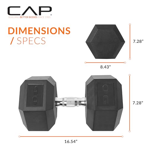CAP Barbell 90 LB Rubber Coated Hex Dumbbell Hand Weight - Pair | Chrome Handle