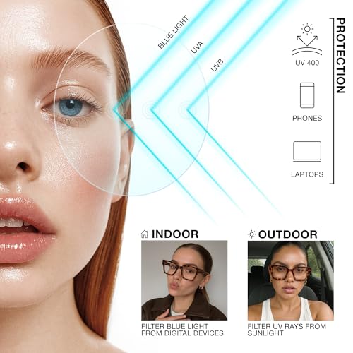 livho Oversized Blue Light Blocking Glasses for Woman and Men - Rectangle Fashion Glasses for Computer, Chic Preppy Frame