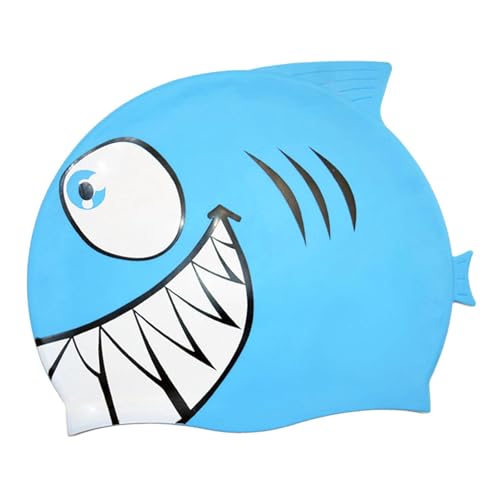 Lljsszr Fish Shape Swim Cap Swimwear Hat Cute Off Swimming Hat Swim Gear for Children Teens Boys Girls, Blue