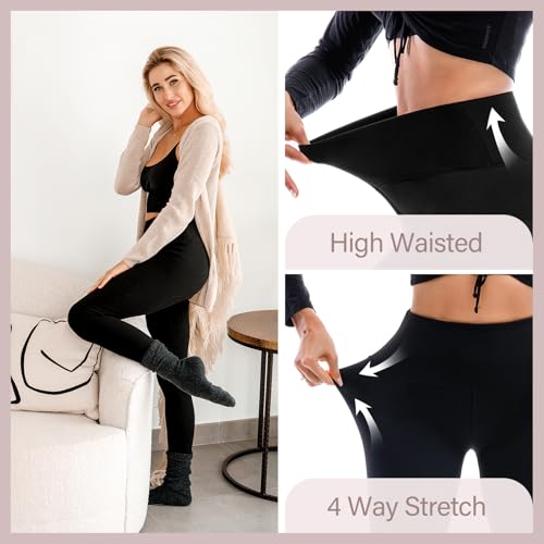 Walifrey Fleece Lined Leggings Women 2 Pack, Women's High Waisted Thermal Warm Winter Leggings for Workout