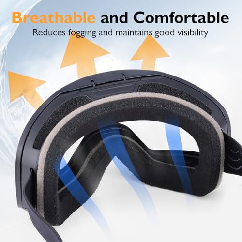 Beautiq Unisex Ski Goggles with Magnetic Flip Cover, OTG Compatible Snowboard Goggles for Winter- Anti-Fog & U V Protection
